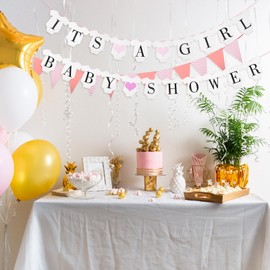 Pink Baby Shower Banner, Baby Shower Decorations, Gender Reveal Decoration Includes "It's A Girl" Banner, Mummy To Be Sash, And Pink Pennant, As Party Decorations or Photo Prop