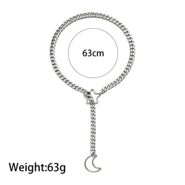 GIGB PBDK Star Moon Slip Chain Necklace for Women,Adjustable Long Chunky Cuban Link Lariat Necklace,Gothic Punk Statement Choker Necklace Celestial Jewelry Gift (Silver)