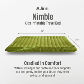 Jirni Nimble Inflatable Toddler Travel Bed - Durable, Eco-Friendly & Ultra-Compact Portable Toddler Bed Designed for Both Sleepovers & Camping - 52" x 27.5" - Kids Air Mattress for Ages: 15m - 7yrs