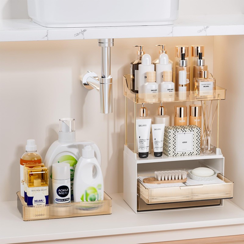 Delamu Bathroom Organizers and Storage, 2 Tier 3 Drawer Makeup