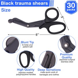 Chumia Black 6 Inches Bandage Scissors Trauma Shears Bandage Scissors for Nurses Stainless Steel Blades Emergency Bandage Shears Nurse Accessories for Nurses Doctor Supplies (30 Pack)