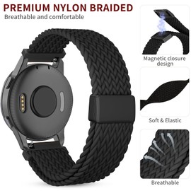 CUNUJIX Braided Bracelet Replacement for Garmin Venu Sq/Venu Sq 2 Wristband, 20 mm Elastic Nylon Magnetic Clasp Replacement Strap for Garmin Venu Sq Music/Venu Sq 2 Music Women Men, Nylon, No gemstone