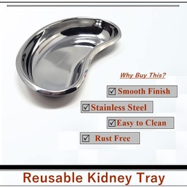 Stainless Steel Kidney Tray Emesis Basin Dental Lab Instruments Surgical Tray Reusable Curved Kidney Shaped Dish for Soiled Dressings Medical Multipurpose Bowl (10 Inch)