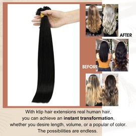 Full Shine Black Ktip Human Hair Extensions Color 1 Jet Black K Tip Hair Extensions Real Human Hair 18 Inch Pre Bonded Human Hair 50G Keratin Bond Fusion Extensions Natural Straight Remy Hair