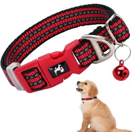 Cute Small Dog Collar with Bell - Reflective Puppy Collar Gift for Girl, Adjustable Nylon Collar for Chihuahua Pomeranian Nighttime Safety -Red S