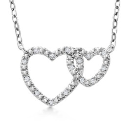 Gem Stone King Heart Necklace for Women | 18K Gold Plated Silver White Lab Grown Diamond Double Open Heart Necklace | Interlocked Heart Pendant Necklaces for Women with 18 Inch Chain