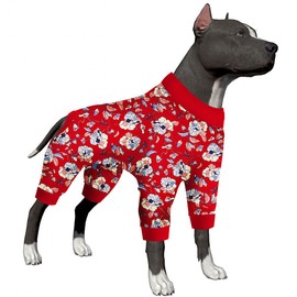 LovinPet Large Dogs PJS sweatshirt, Anti Licking, UV Protections Dog Shirt, Stretchy Comfortable Skin-friendly Fabric, Post Surgery Recovery Dog Pajamas, Red & Peach Floral Print, Onesies for Dogs,2XL