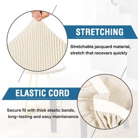 Stretch Dining Chair Covers Chair Covers for Dining Room Set of 2 Parson Chair Covers Slipcovers Chair Protectors Covers Dining, Feature Spandex Textured Checked Jacquard Fabric, Biscotti Beige