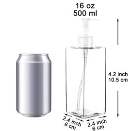 Youngever 5 Pack Pump Bottles for Shampoo 16 Ounce, Empty Shampoo Pump Bottles, Plastic Square with Lockdown-Leak Proof-Pumps (Clear Pump)