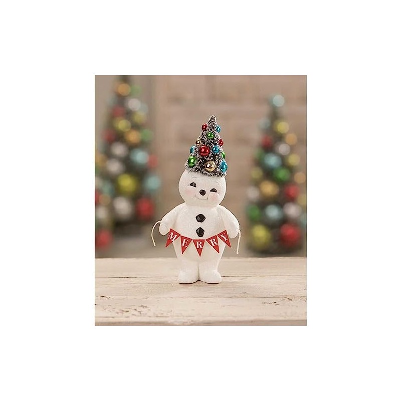 Bethany Lowe Retro Merry Snowman with Tree Small