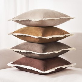 MONDAY MOOSE Decorative Throw Pillow Covers, Set of 4 Soft Velvet Modern Fringe Tassel Designs, Mix and Match for Home Decor, Pillow Inserts Not Included (18x18 inch, Brown/Caramel)