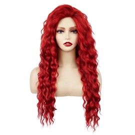 Long Red Curly Wavy Wig for Women Natural Fluffy Synthetic Hair for Costume Cosplay Halloween Party