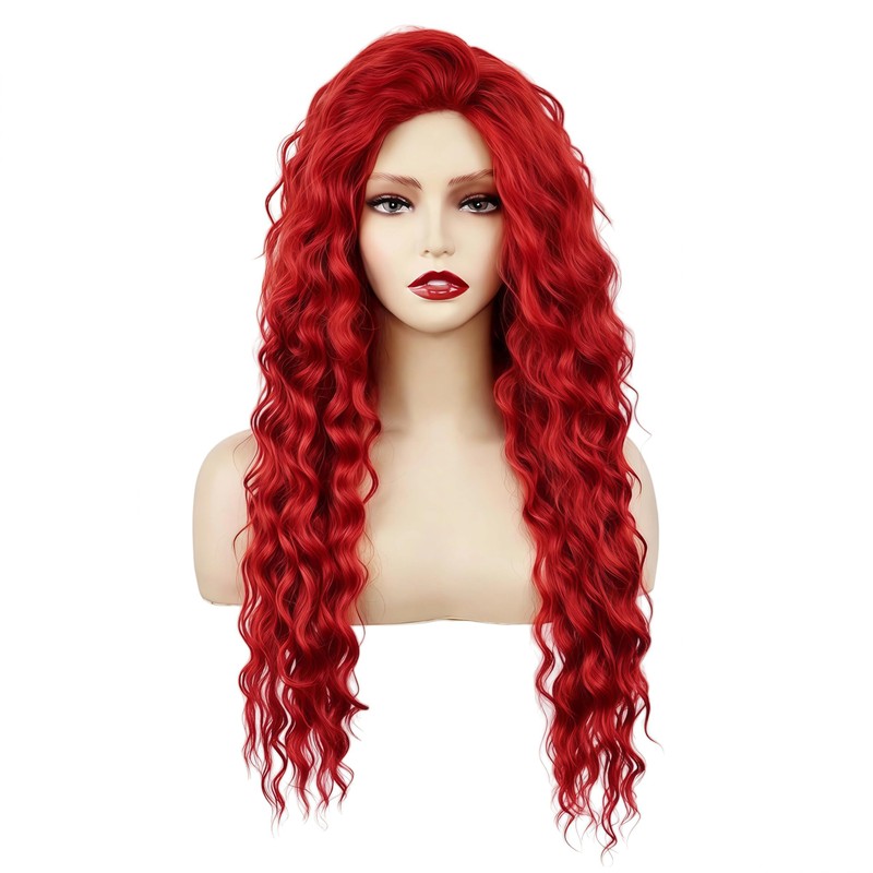 Long Red Curly Wavy Wig for Women Natural Fluffy Synthetic