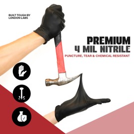 London Labs Synsafe 4 Mil - Black Nitrile Exam Gloves –Disposable Latex Free & Powder Free – Extra Strong, Rubber Gloves – First Aid Kit, Medical, EMT, Cleaning, Cooking | Pack of (200 ct)