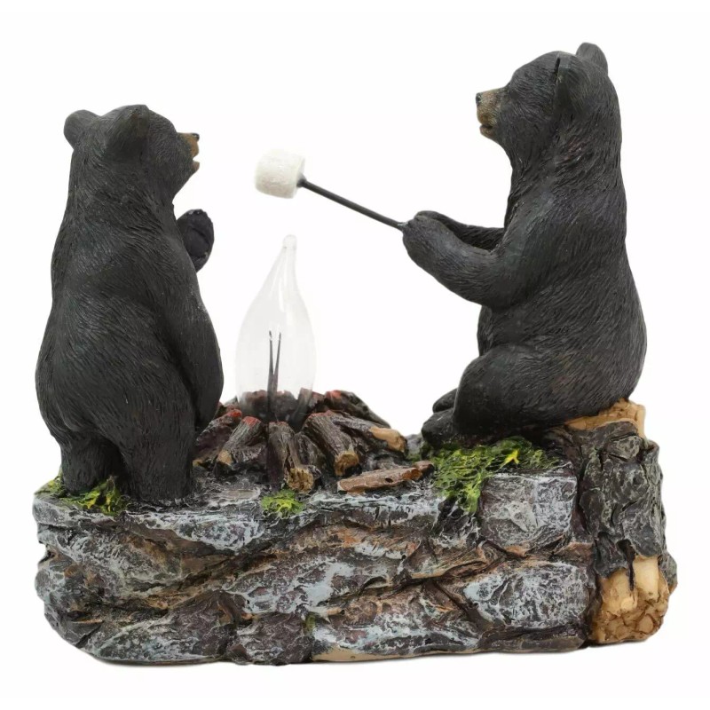 Rustic Forest Father Son Black Bears Making Smores Bonfire Night
