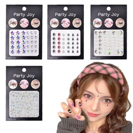 Coollooda Rhinestone Stickers Set of 4 Face Stone Stickers 3D Glow Stickable Glitter Colorful Stickers Face Decor Parts Nail Art Parts for Cell Phone Decoration DIY Supplies Craft Supplies White