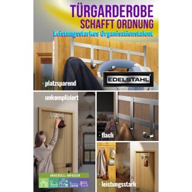 4happy Door Coat Rack for Hanging in Silver, Stainless Steel - Powerful Door Hooks for Hanging, Space-Saving Clothes Hooks Door, Sturdy Door Hook Rail, Universal Hooks for Hanging