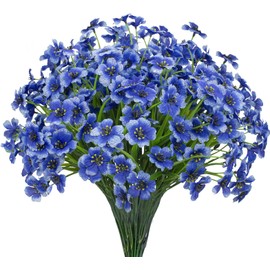 15 Bundles Artificial Flowers UV Resistant Outdoor Plants No Fade Faux Plastic Shrubs Fake Silk Flowers Window Box Garden Porch Home Decoration(Blue)