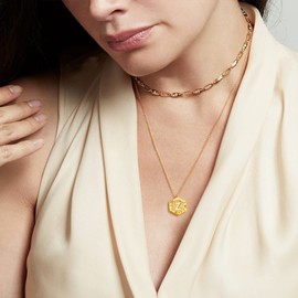 Bestyle Dainty Initial Pendant Necklace for Women Layering Link Necklaces Gold Hexagon Charm Necklace with K Letter