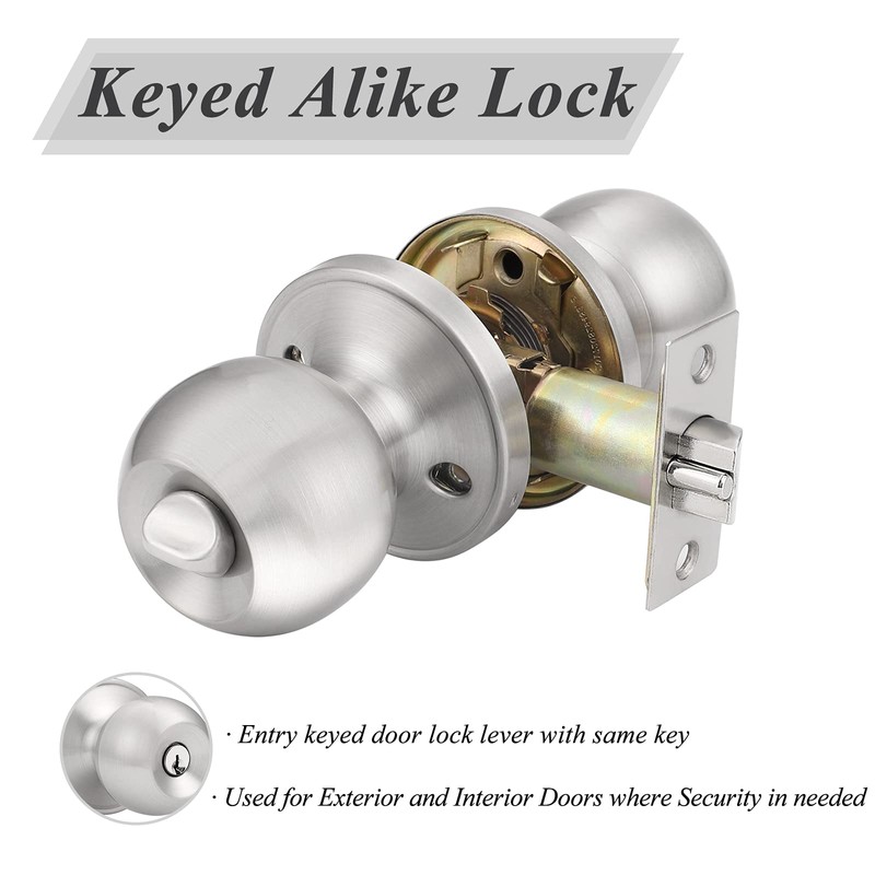 Probrico (2 Pack Keyed Alike Door Knobs Combo Pack, Brushed