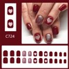 Red Press on Nails Square Fake Nails Heart with Glitter