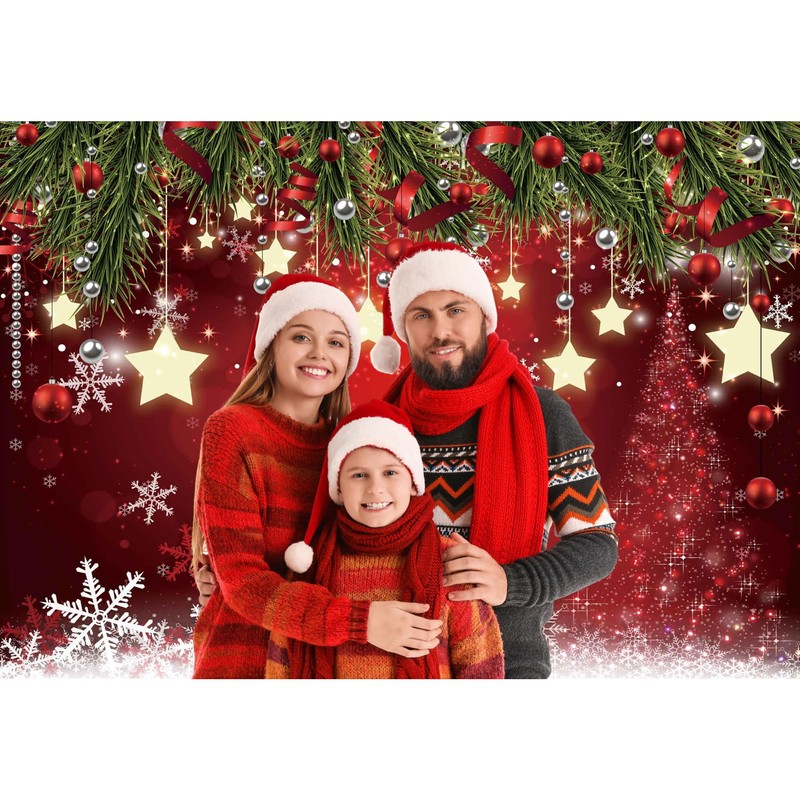 LIVUCEE 7x5FT Christmas Red Winter Snowflake Background Photography Backdrop New