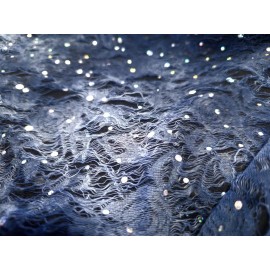 Italian Goth Floral Lace Apparel Fabric Sequin Designer Blue By The Yard