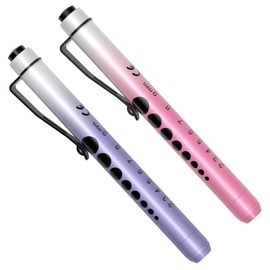 RISEMART Pen Lights for Nurses, 2Pack Reusable Medical Pen Light with Pupil Gauge and Ruler, White Light LED Penlight for Nurse Student Doctors EMT (Gradient Pink/Purple)