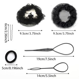 Hair Bun Maker Set de 31 Piezas Set de Accesorios de Peinado El Conjunto de Accesorios de Peinado Más Completo (Negro)