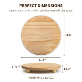HillSpring Wood Pedestal Stand, 12“ Round Wood Riser for Kitchen Bathroom Counter Organizer, Sturdy Farmhouse Display Tray to Elevate Soap Dispenser, Plants, Vases