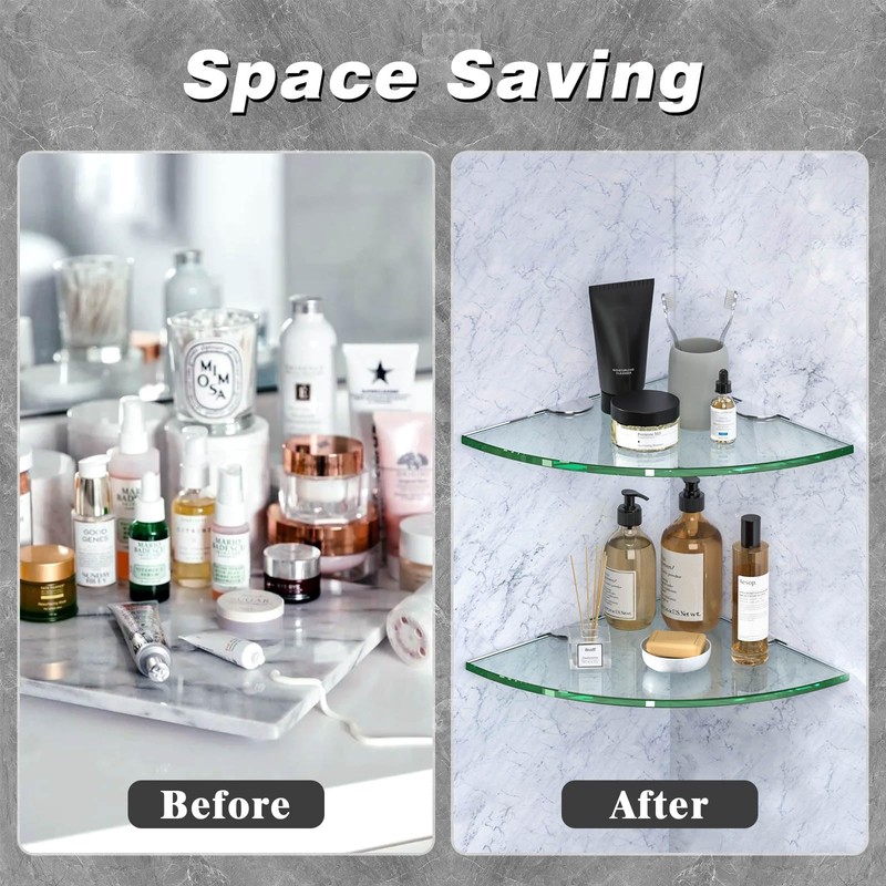 Corner Glass Shower Caddy 4 Pack 8MM-Thick Tempered Glass Shelf