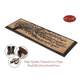 A1 Home Collections A1HOME200116 24x48 Inch Rubber and Coir Doormat, 24"X48", Black Three Tree