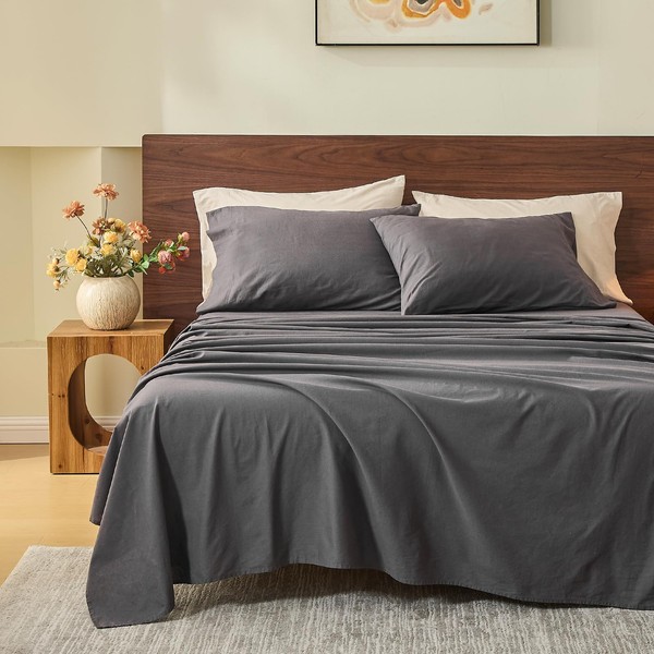 MEISHANG 100% Linen Sheets Queen Size - 4 Piece Breathable