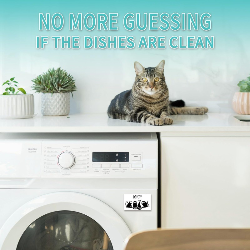Funny Dishwasher Magnet Clean Dirty Sign Cute Black Cat Cartoon