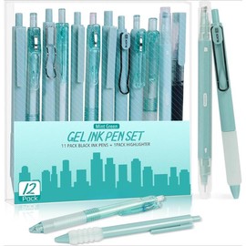 12PCS Gel Pens Set - 0.5mm Fine Point Retractable Pens with 1 Highlighter - Fast-Drying Black Ink for Journaling and Note Taking Drawing - Color: Garnet red