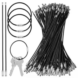 HekouJiub 120 Pieces Wire Keychain Cable, 6 Inch 2mm Stainless Steel Cable Key Ring Bag & Luggage Tag Loops Metal Wire Ring for Hanging Keyrings Key ID Tag Keepers, Black