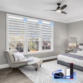 Motorized Zebra Blinds with remote, 90%Blackout Dual Layer Automatic Blinds, Rechargeable Horizontal Wireless Electric Shades for Windows Compatible with Alexa Google (Fine Lines Grey, 36" W x 72" H)