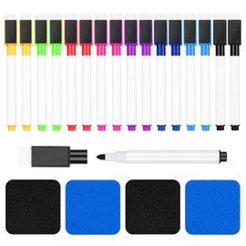 JEFURE 16 Pcs Colorful Magnetic Dry Erase Markers with Eraser, White Board Mini Dry Erase Markers with Eraser Cap, Fine Point Tip Student White Board Markers for Teachers Office School Supplies
