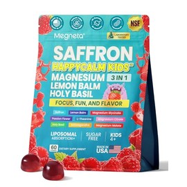 Magnesium Gummies for Kids, Happy Calm & Saffron Gummies Kids, Advanced Focus & Calm Support, Magnesium Glycinate Gummies, Ashwagandha & L-Theanine-Ma