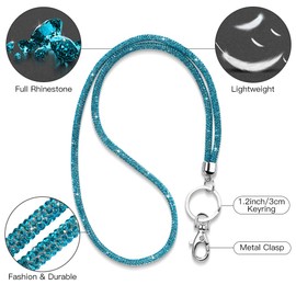 Soleebee Card Holder Lanyard Bling Rhinestone Lanyard with Key Ring Crystal Collar Women's Necklace Kit for Key Ring ID Card Holder (Lake Blue)