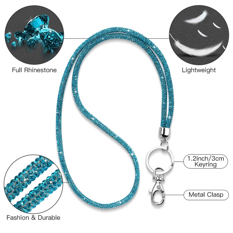 Soleebee Card Holder Lanyard Bling Rhinestone Lanyard with Key Ring