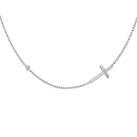 FANCIME Women's Necklace with Cross Horizontal Pendant Made of 925 Sterling Silver with White/Yellow Gold-Plated Round Cut Cubic Zirconia for Women Girls Baby Children - Adjustable Chain Length: 40 +