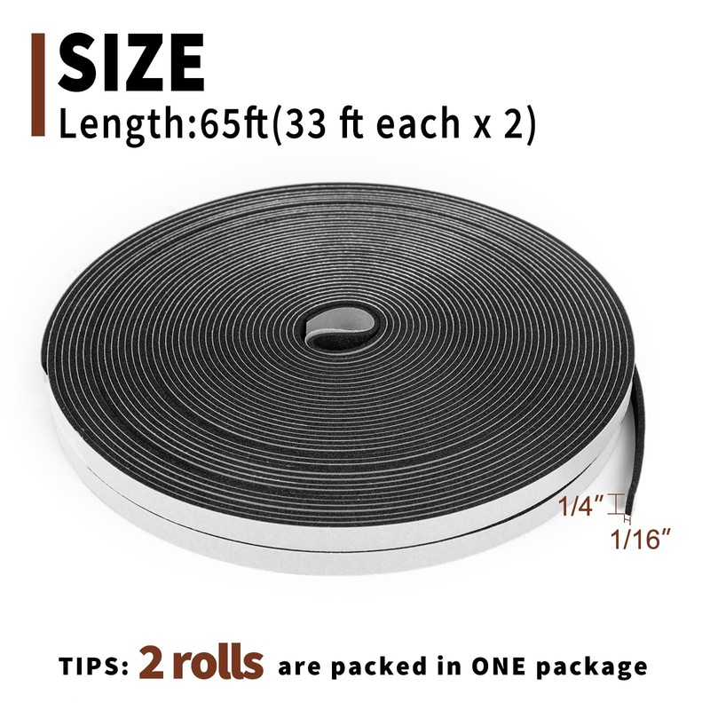 Yotache Thin Weather Stripping 1/4" x1/16, Foam Gasket Seal Tape