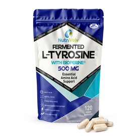 Fermented L-Tyrosine 500mg with BioPerine® | 120 Capsules | Essential Amino Acid Support | 4 Month Supply | Supports Dopamine, Focus & Mental Clarity | Vegan, Non-GMO & UK Made | by NutriVolv
