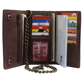 Swiss Marshall RFID Blocking Men's Tri-fold Vintage Long Style Cow Leather With Chain card holder Wallet (Vintage Brown)