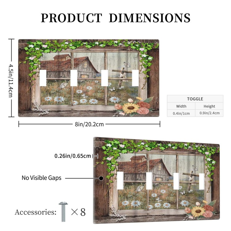 Farm Barn Farmhouse Rustic Country Flower Quad Gang Toggle Light