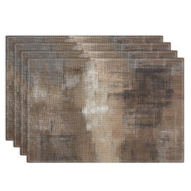 Emvency Farmhouse Placemats Set of 4, 12x18 Inch Abstract Grey and Dark Brown Art Painting Table Mats for Outdoor Home Party Kitchen Dining Decoration