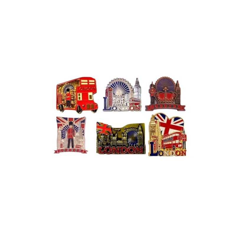 6 London Metal Magnets, England British Souvenir Fridge Magnet, Union