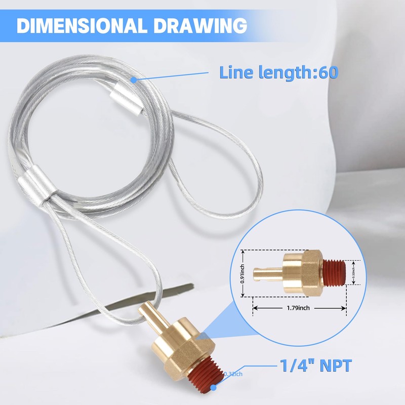 1/4” Air Tank Drain Valve Plug with 60” Cable, Dazakoot