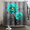 Blue Flower Butterfly Shower Curtain Teal Turquoise Blue Dahlia Bathroom